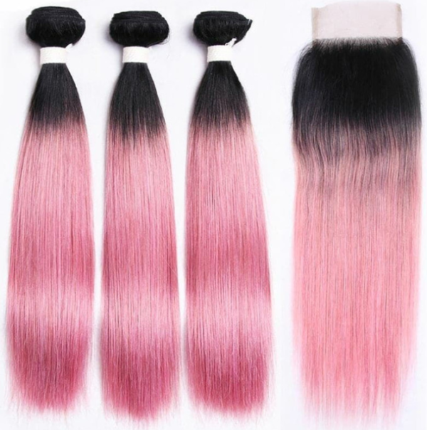 pink ombre weave with closure